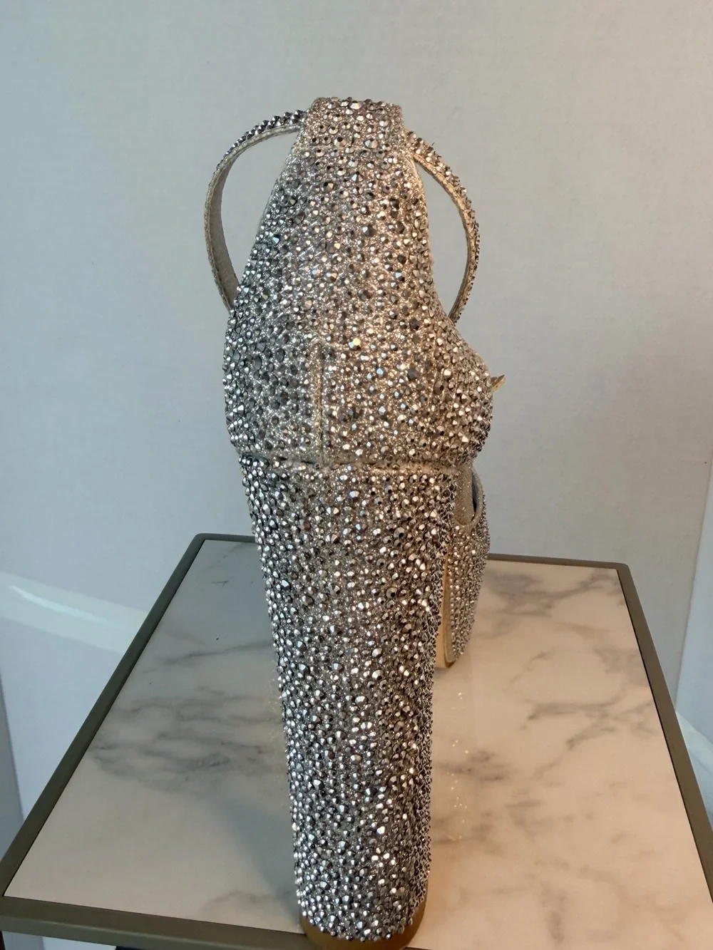 Silver Crystal Platform Block Heel Sandals